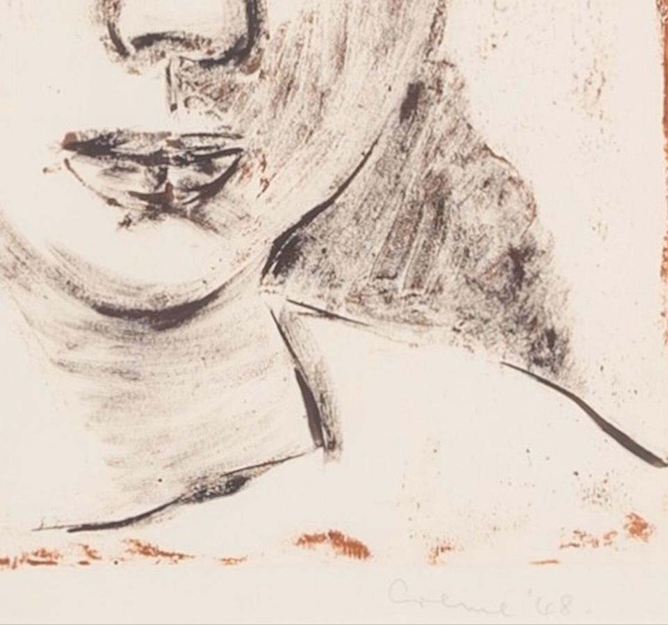 Head of a Girl - 20th Century Portrait Print, White, Grey and Red For Sale 5