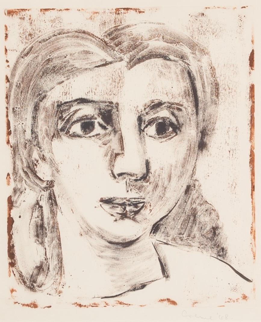 Benjamin Creme 1922-2016
Head of a Girl, 1948
monotype
30.5 x 25 cm
12 x 9 7/8 in
signed and dated (behind mount)

Benjamin Creme (1922–2016) was a Scottish artist known for his distinctive style and figurative works. Born in Edinburgh, Creme
