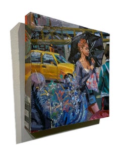 Home Again, Home Again, Urban Setting with Female, Umbrella & Taxi Cab, Original