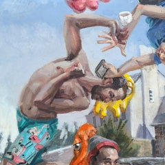 Looking After People - Surreal Landscape with People and Cartoons