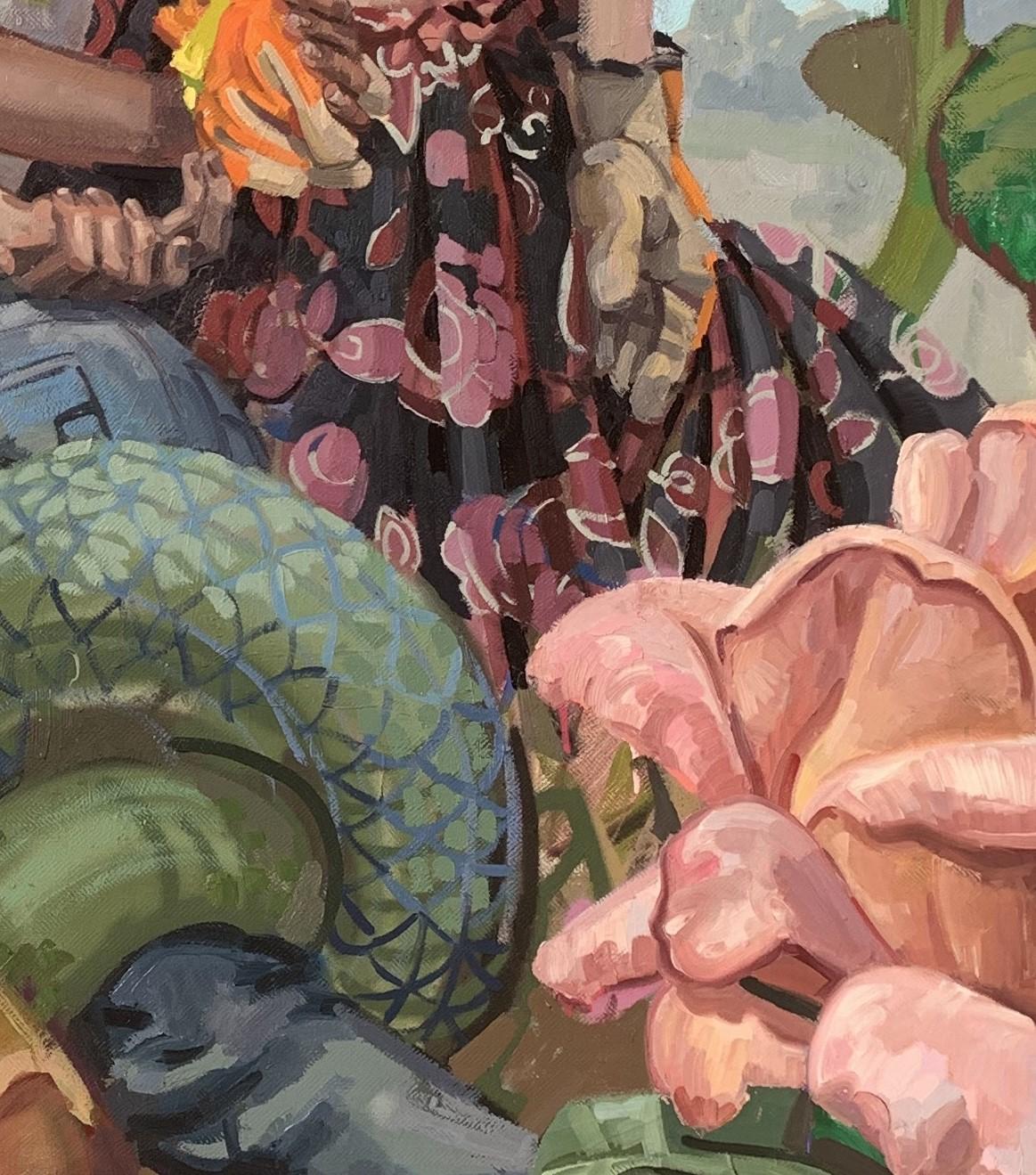 Ouroboros - Scène surréaliste colorée avec serpents et personnages, huile d'origine 3