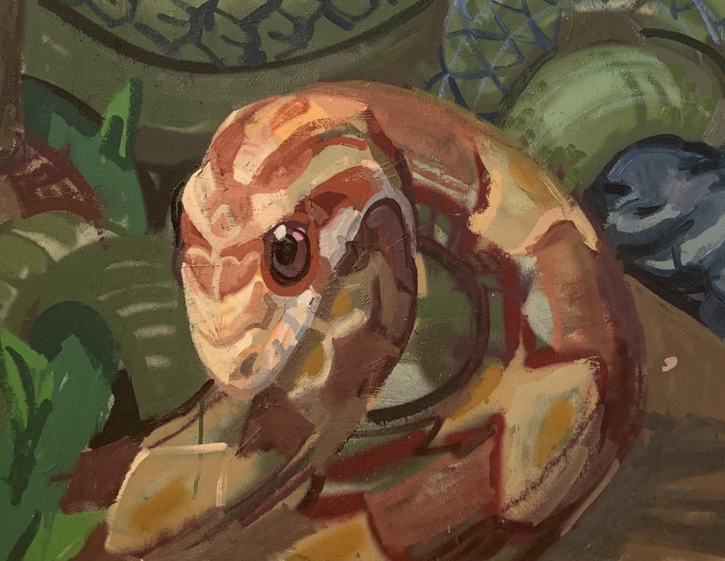 Ouroboros - Scène surréaliste colorée avec serpents et personnages, huile d'origine 4