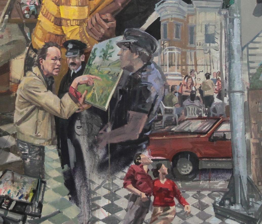 Il Vangelo - Scena urbana surreale a colori vivaci di grandi dimensioni, olio originale su tela 3