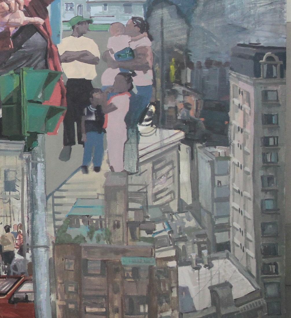 Il Vangelo - Scena urbana surreale a colori vivaci di grandi dimensioni, olio originale su tela 4