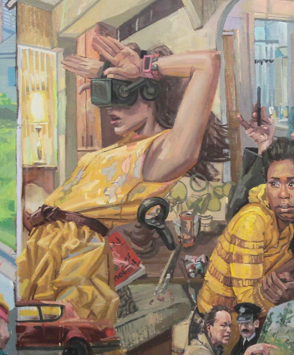 Il Vangelo - Scena urbana surreale a colori vivaci di grandi dimensioni, olio originale su tela 5