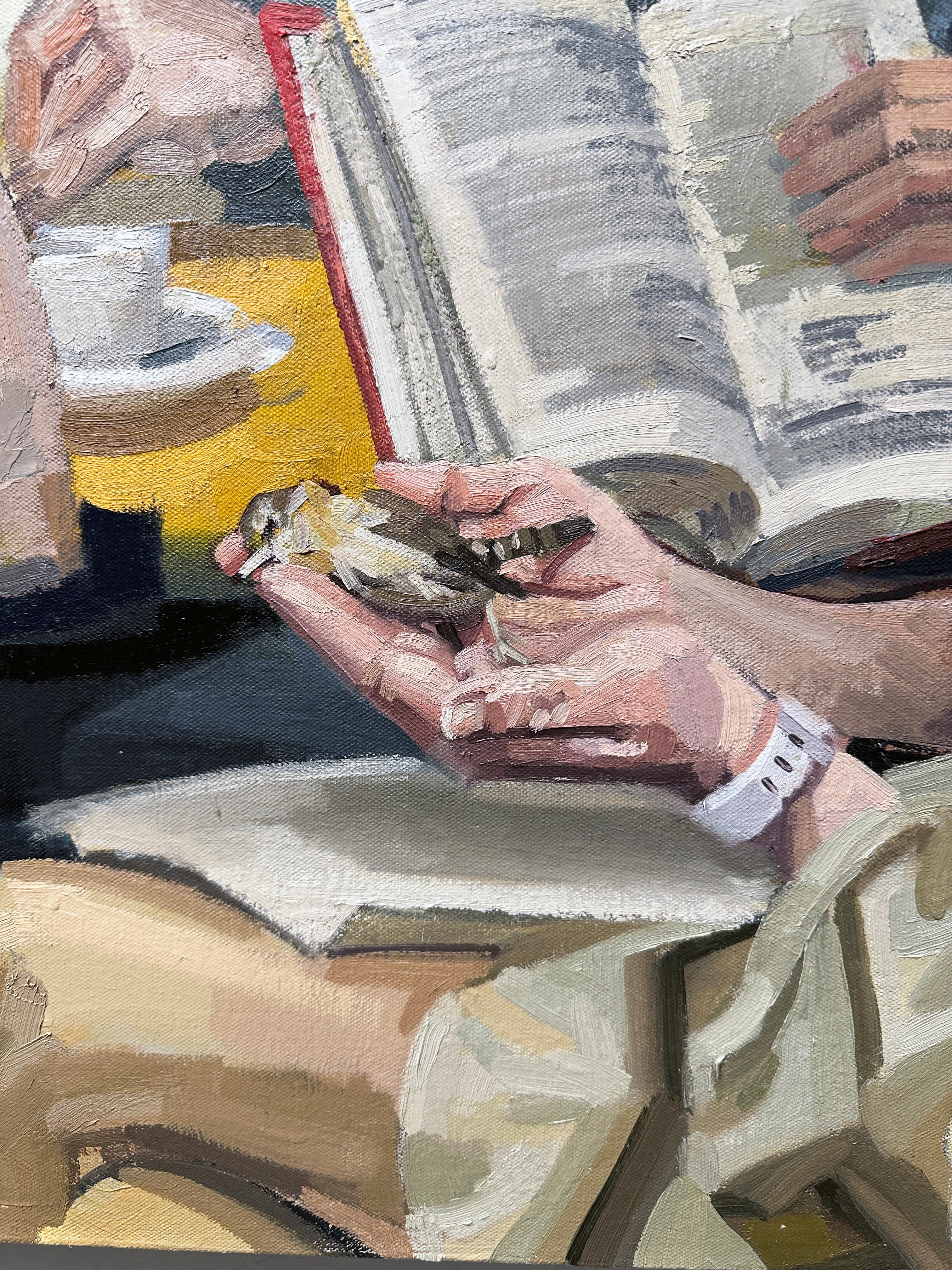 La vie secrète des oiseaux  - Groupe complexe de personnages dans un café, huile originale - Painting de Benjamin Duke