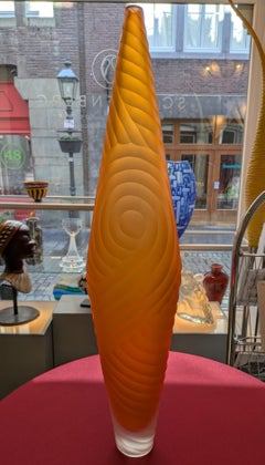 Benjamin Edols & Kathy Elliott "Orange Furrow" Blown and Carved Glass Sculpture