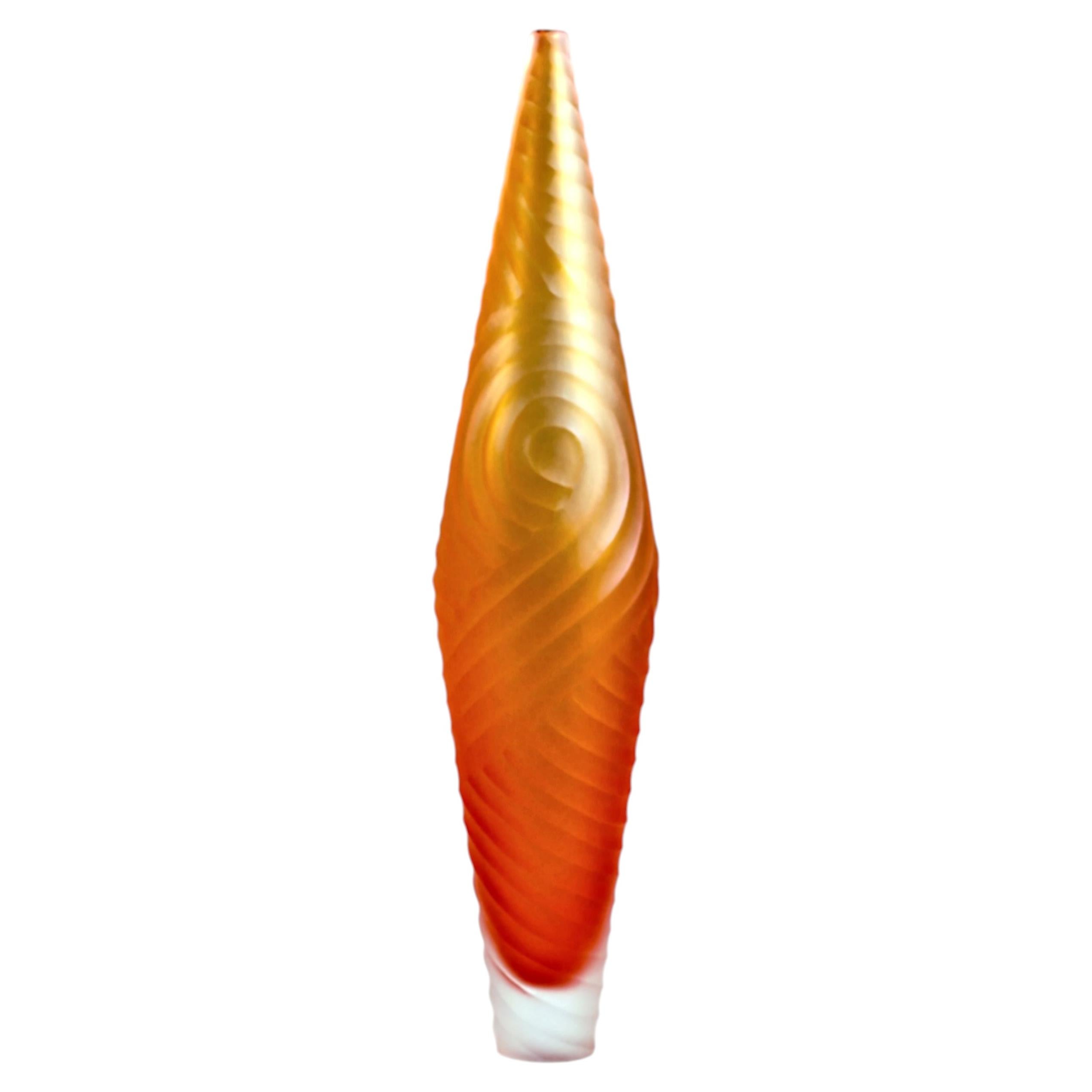 Benjamin Edols & Kathy Elliott "Orange Furrow" Blown and Carved Glass Sculpture For Sale