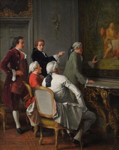 19th Century historical genre oil painting of gentlemen admiring a painting