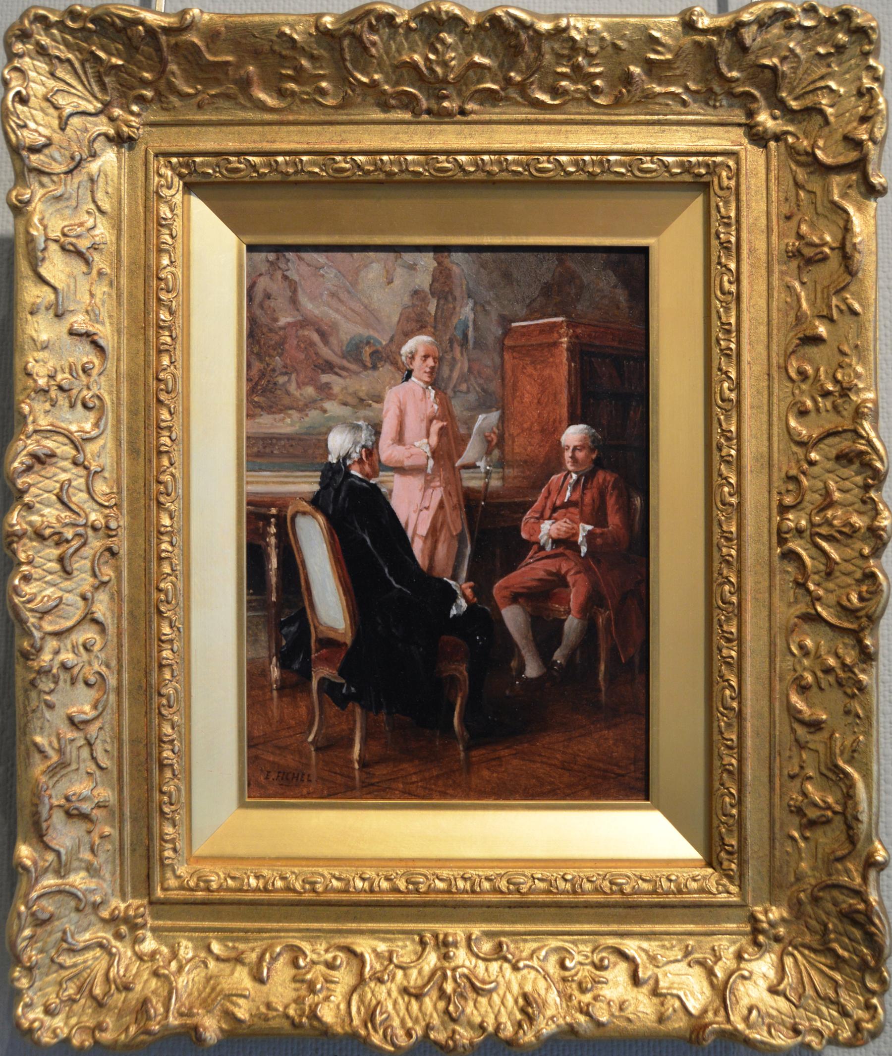 Benjamin Eugène Fichel Figurative Painting - Genre historical oil painting of three gentlemen