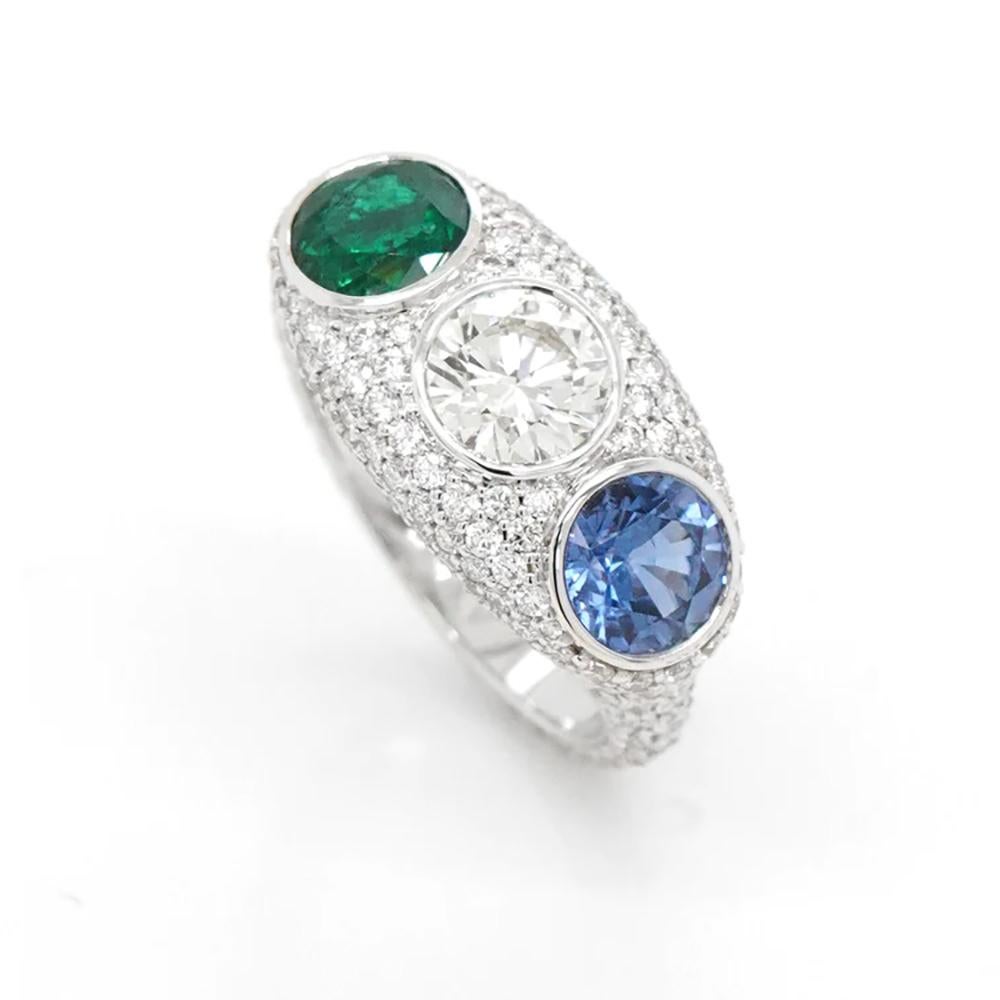 Round Cut BENJAMIN FINE JEWELRY 0.89 cts Round Brilliant Emerald with Diamond 18K Ring For Sale