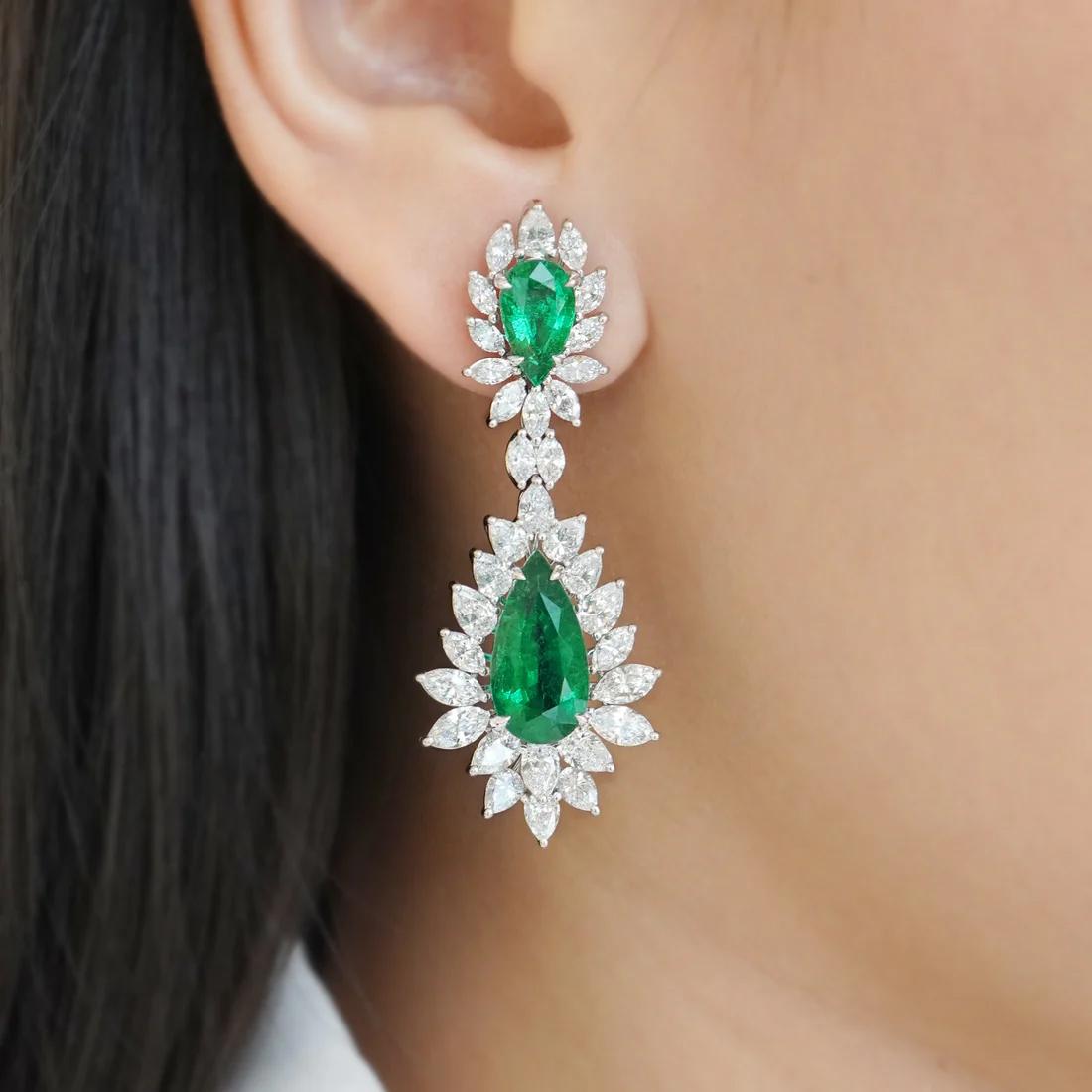 Modern BENJAMIN FINE JEWELRY 10.56 cts Emerald With Diamond 18K Earrings  For Sale