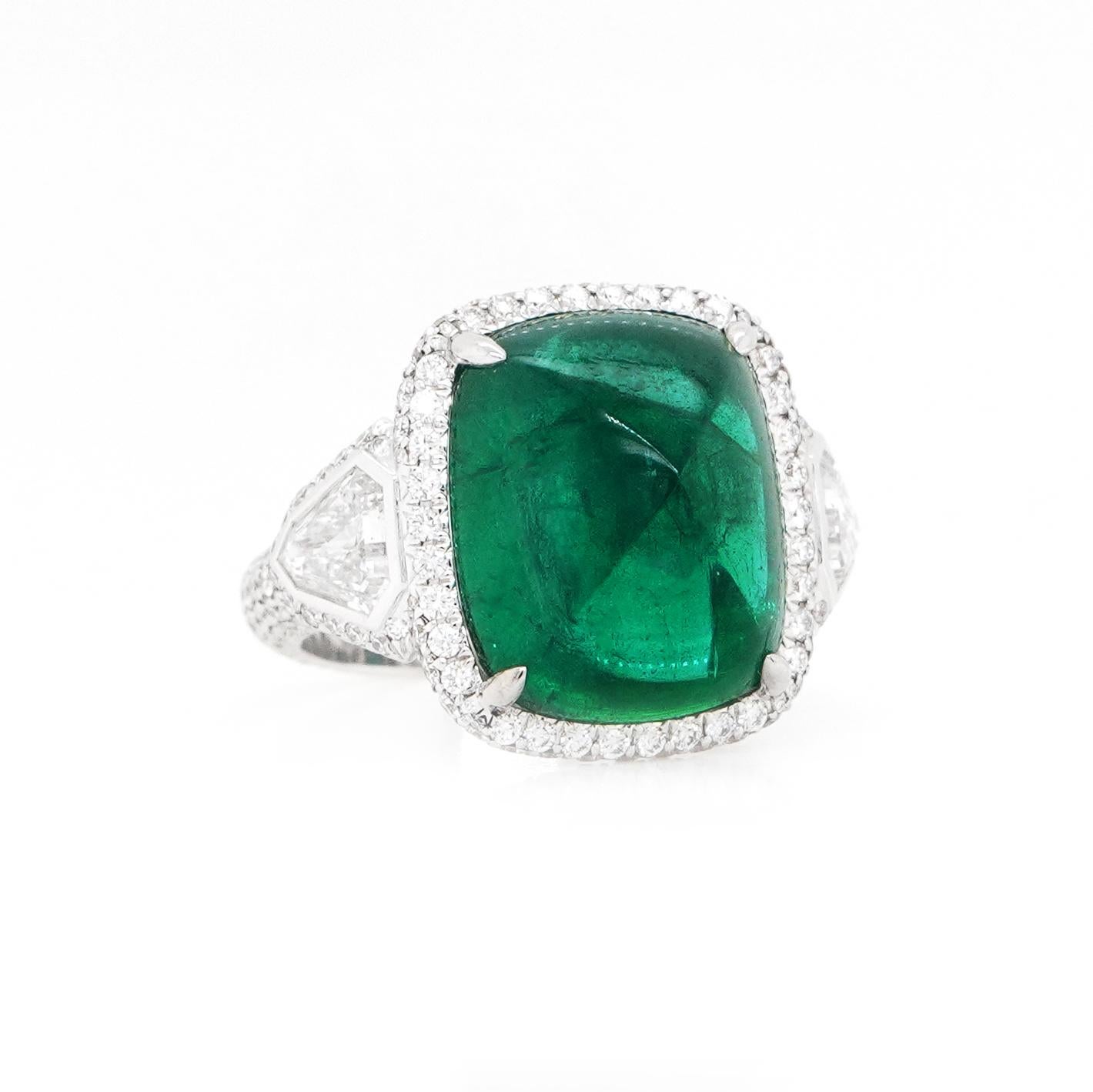 Cushion Cut BENJAMIN FINE JEWELRY 12.18 cts Emerald with Diamond 18K Ring For Sale