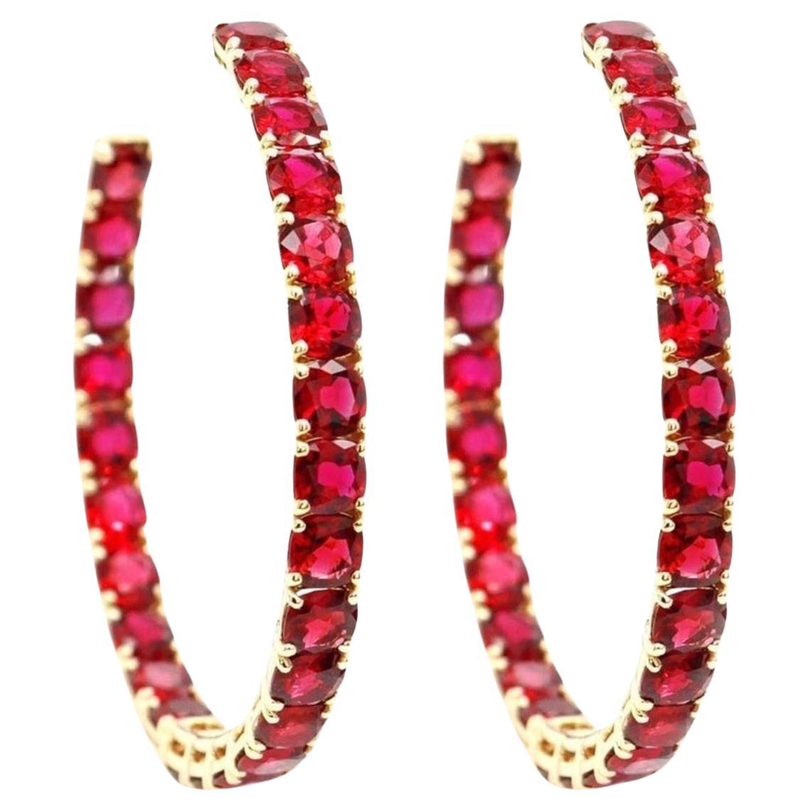 BENJAMIN FINE JEWELRY 15.72 cts Cushion Ruby 18K Eternity Hoops For Sale