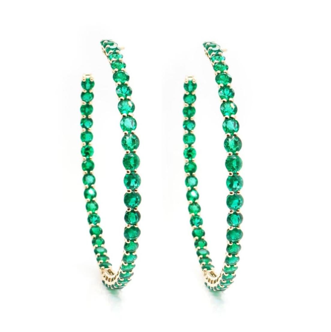 Round Cut BENJAMIN FINE JEWELRY 17.88 cts Round Emerald 18K Eternity Hoops For Sale