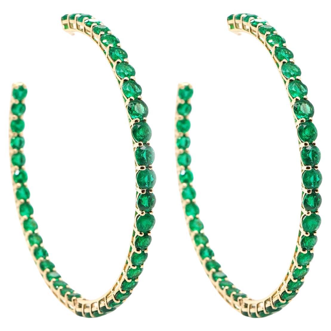 BENJAMIN FINE JEWELRY 17.88 cts Round Emerald 18K Eternity Hoops For Sale