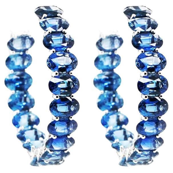 BENJAMIN FINE JEWELRY Créoles d'éternité 18 carats avec saphir bleu ovale 18,35 carats