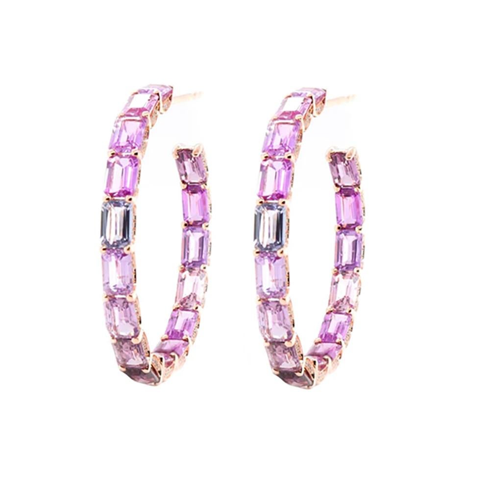 Taille octogone BENJAMIN FINE JEWELRY Créoles d'éternité 18 carats avec saphirs fantaisie octogonaux 18,58 carats en vente