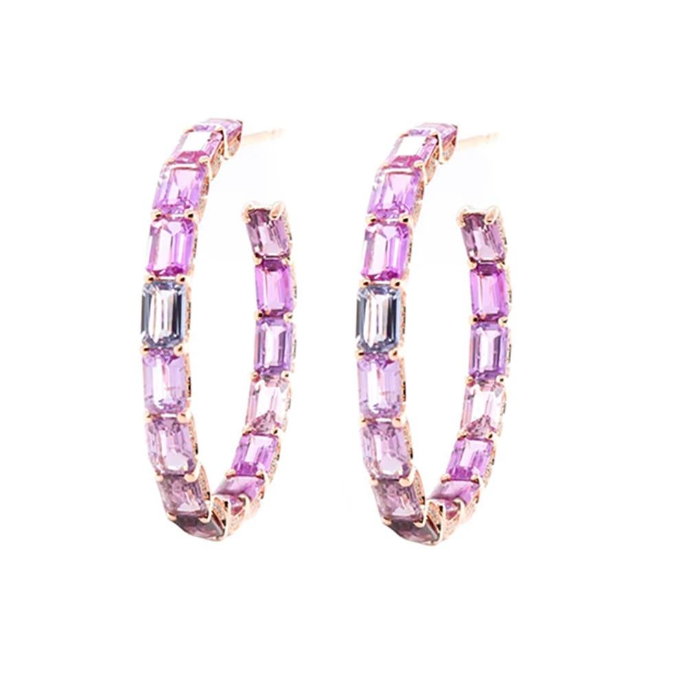 Octagon Cut BENJAMIN FINE JEWELRY 18.58 cts Octagon Fancy Sapphire 18K Eternity Hoops For Sale