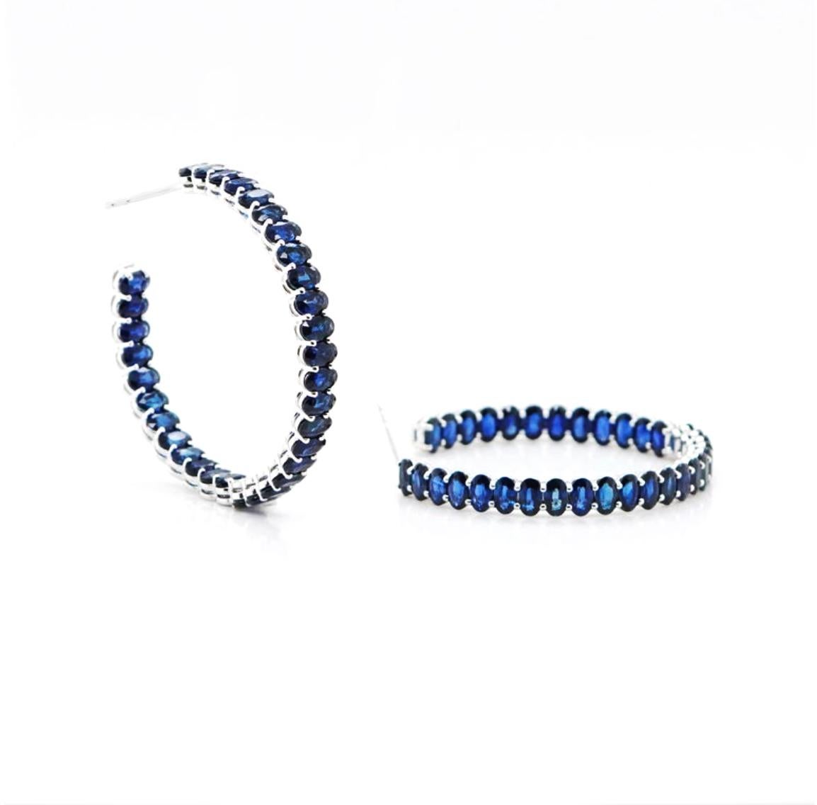 Modern BENJAMIN FINE JEWELRY 20.81 cts Octagon Blue Sapphire 18K Eternity Hoops For Sale