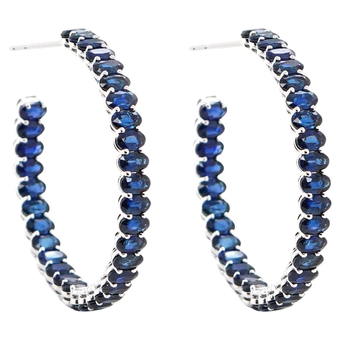 BENJAMIN FINE JEWELRY 20.81 cts Octagon Blue Sapphire 18K Eternity Hoops For Sale