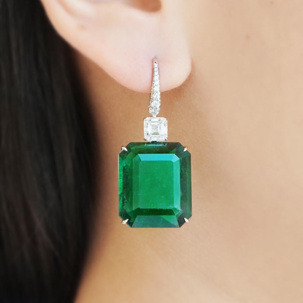 Octagon Cut BENJAMIN FINE JEWELRY 21.81 / 18.80 cts Emerald 18K Earrings  For Sale