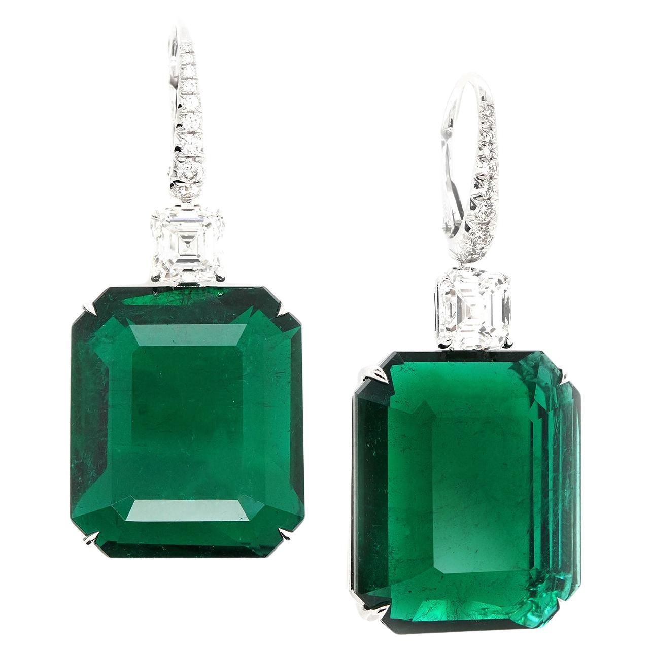 BENJAMIN FINE JEWELRY 21.81 / 18.80 cts Emerald 18K Earrings  For Sale