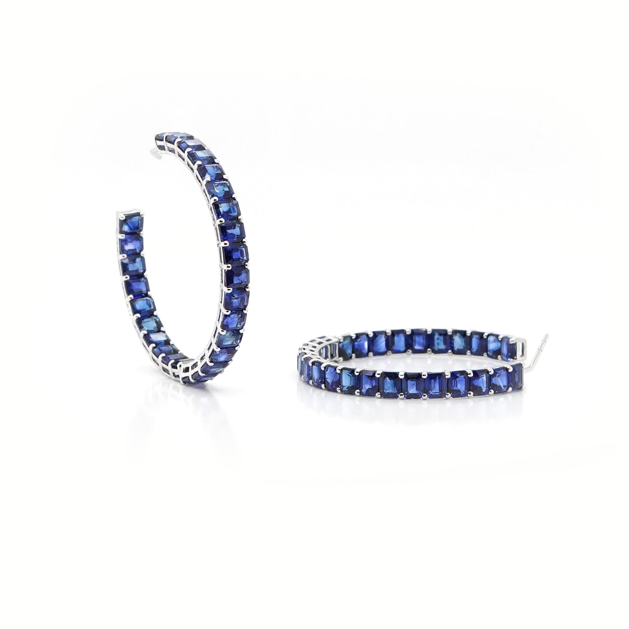 Moderne BENJAMIN FINE JEWELRY Créoles d'éternité 18 carats saphir bleu octogonal 23,29 carats en vente