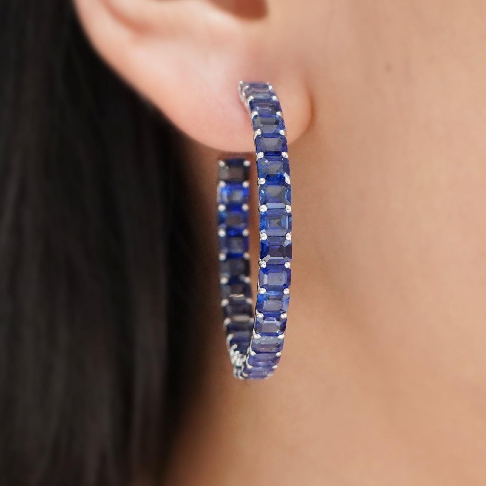 Taille octogone BENJAMIN FINE JEWELRY Créoles d'éternité 18 carats saphir bleu octogonal 23,29 carats en vente