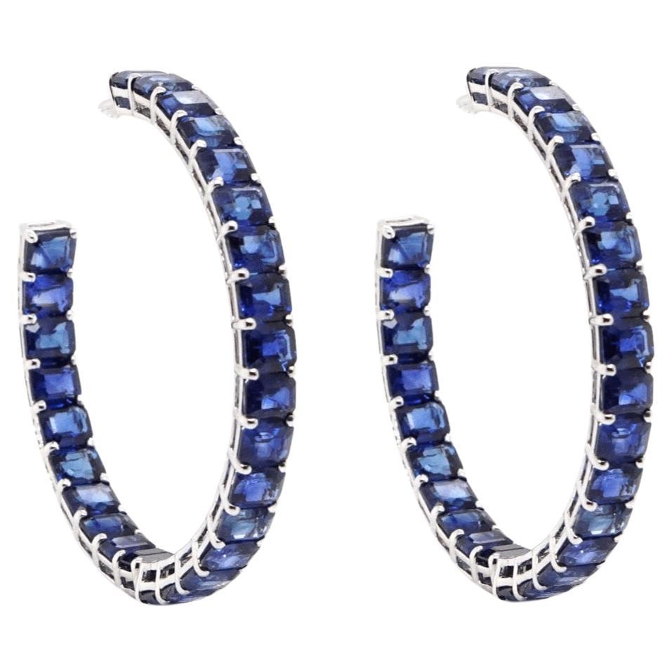 BENJAMIN FINE JEWELRY 23.29 cts Octagon Blue Sapphire 18K Eternity Hoops For Sale