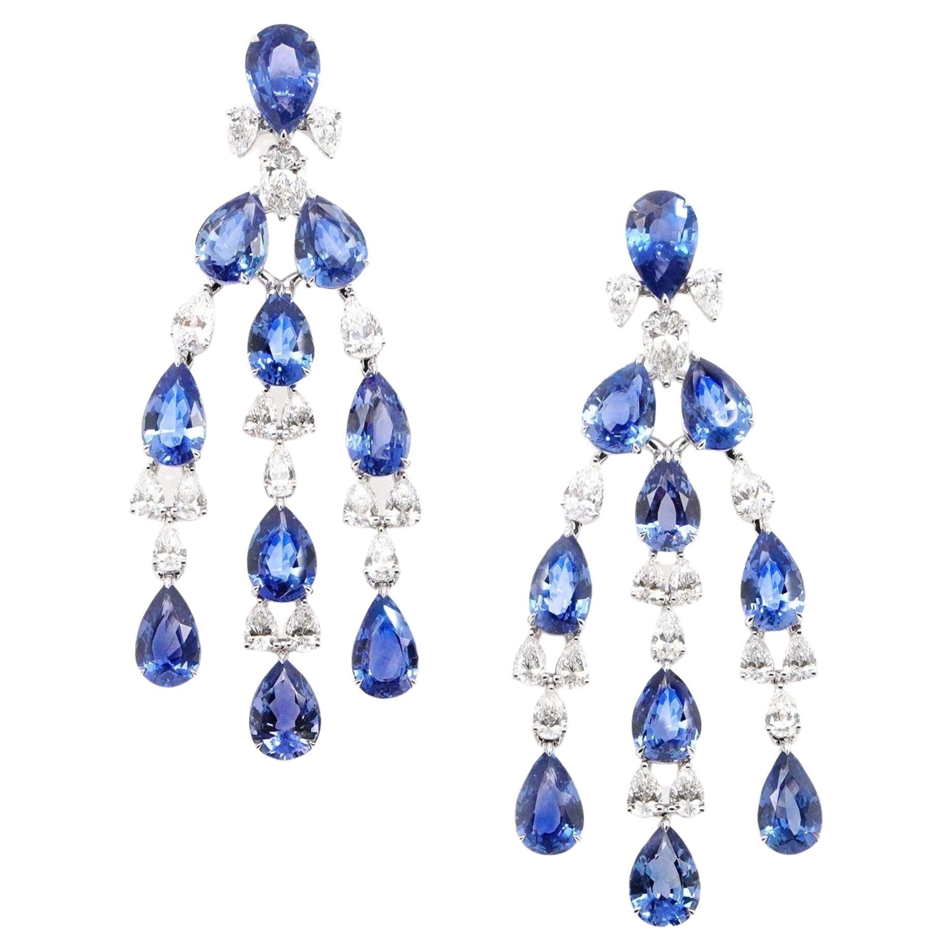 BENJAMIN FINE JEWELRY 23.43 cts Unheated Blue Sapphire with Diamond 18K Earrings For Sale