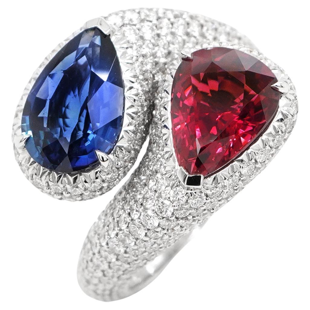 BENJAMIN FINE JEWELRY 2.66 cts Ruby with Unheated Blue Sapphire 18K Ring For Sale