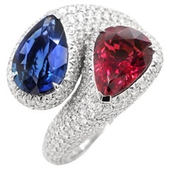BENJAMIN FINE JEWELRY 2.66 cts Ruby with Unheated Blue Sapphire 18K Ring