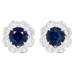 BENJAMIN FINE JEWELRY 2.80 cts Unheated Burmese Blue Sapphire 18K Earrings
