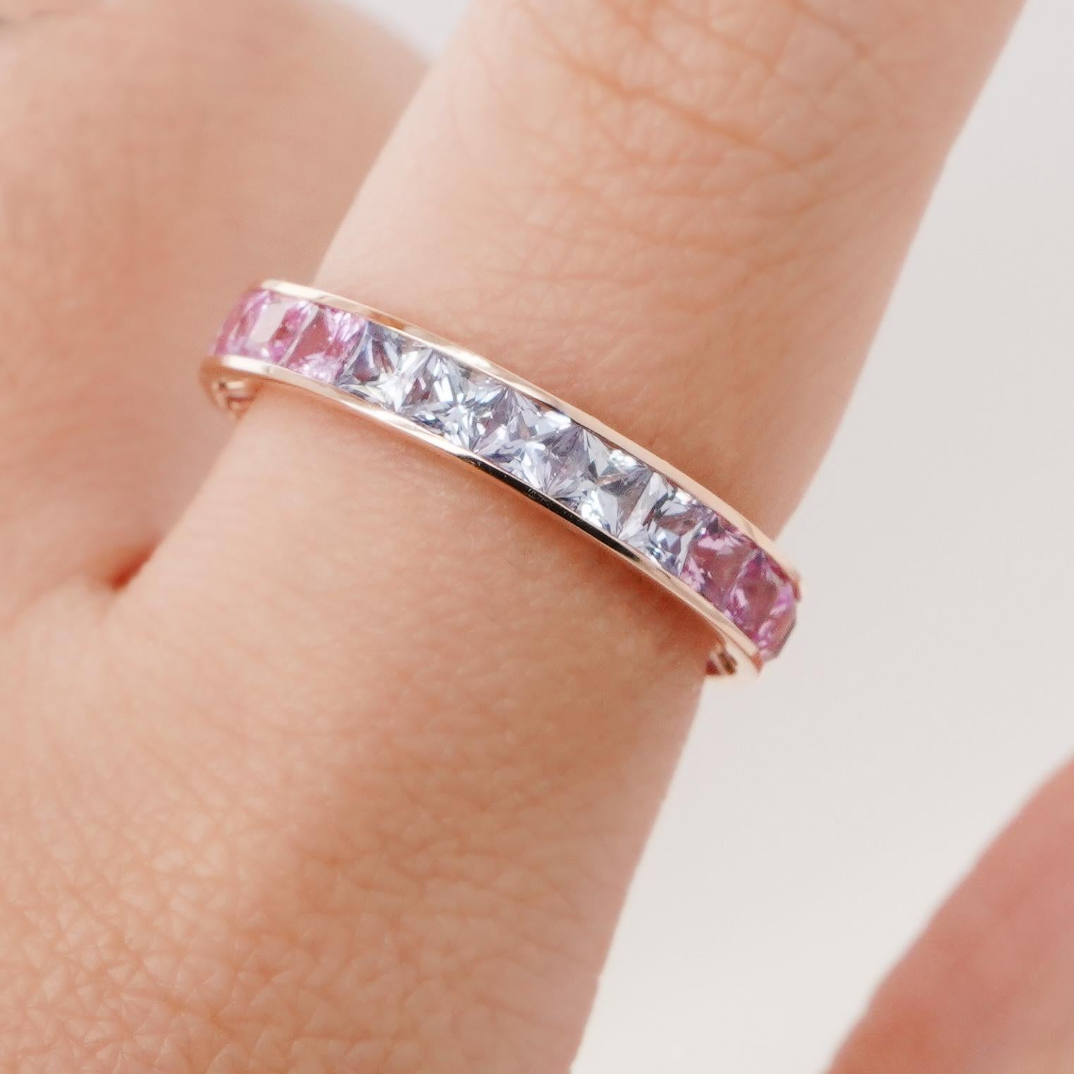 Modern BENJAMIN FINE JEWELRY 2.95 cts Princess Fancy Sapphire 18K Eternity Band Ring For Sale