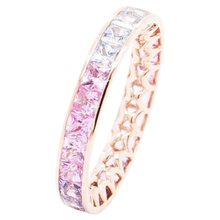 BENJAMIN FINE JEWELRY 2.95 cts Princess Fancy Sapphire 18K Eternity Band Ring For Sale