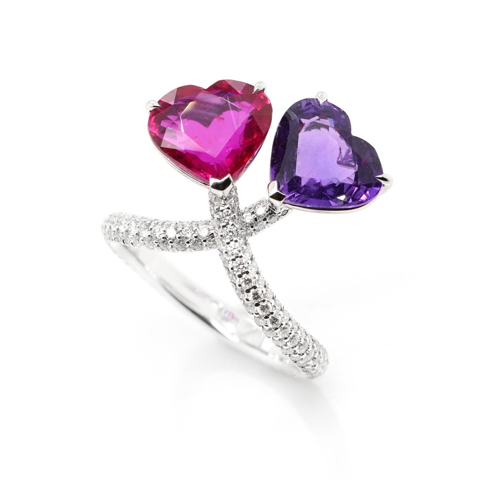 Modern BENJAMIN FINE JEWELRY 3.01 / 2.44 cts Ruby with Sapphire 18K Ring For Sale