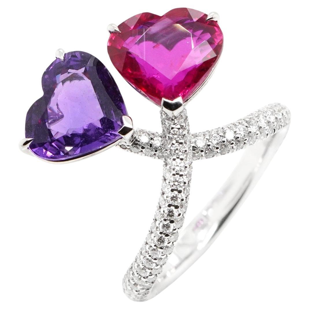 BENJAMIN FINE JEWELRY 3.01 / 2.44 cts Ruby with Sapphire 18K Ring For Sale