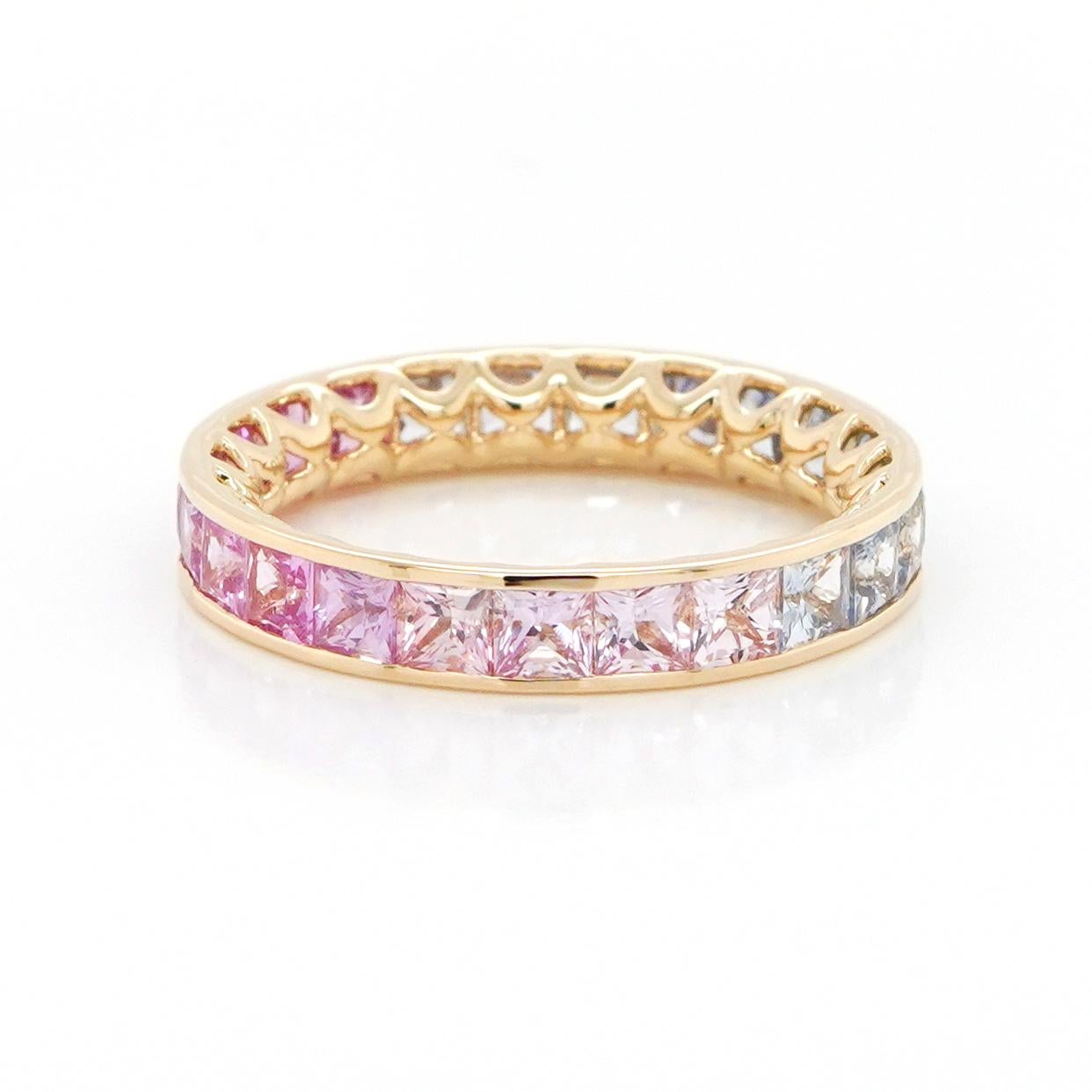 Modern BENJAMIN FINE JEWELRY 3.18 cts Princess Fancy Sapphire 18K Eternity Band Ring For Sale