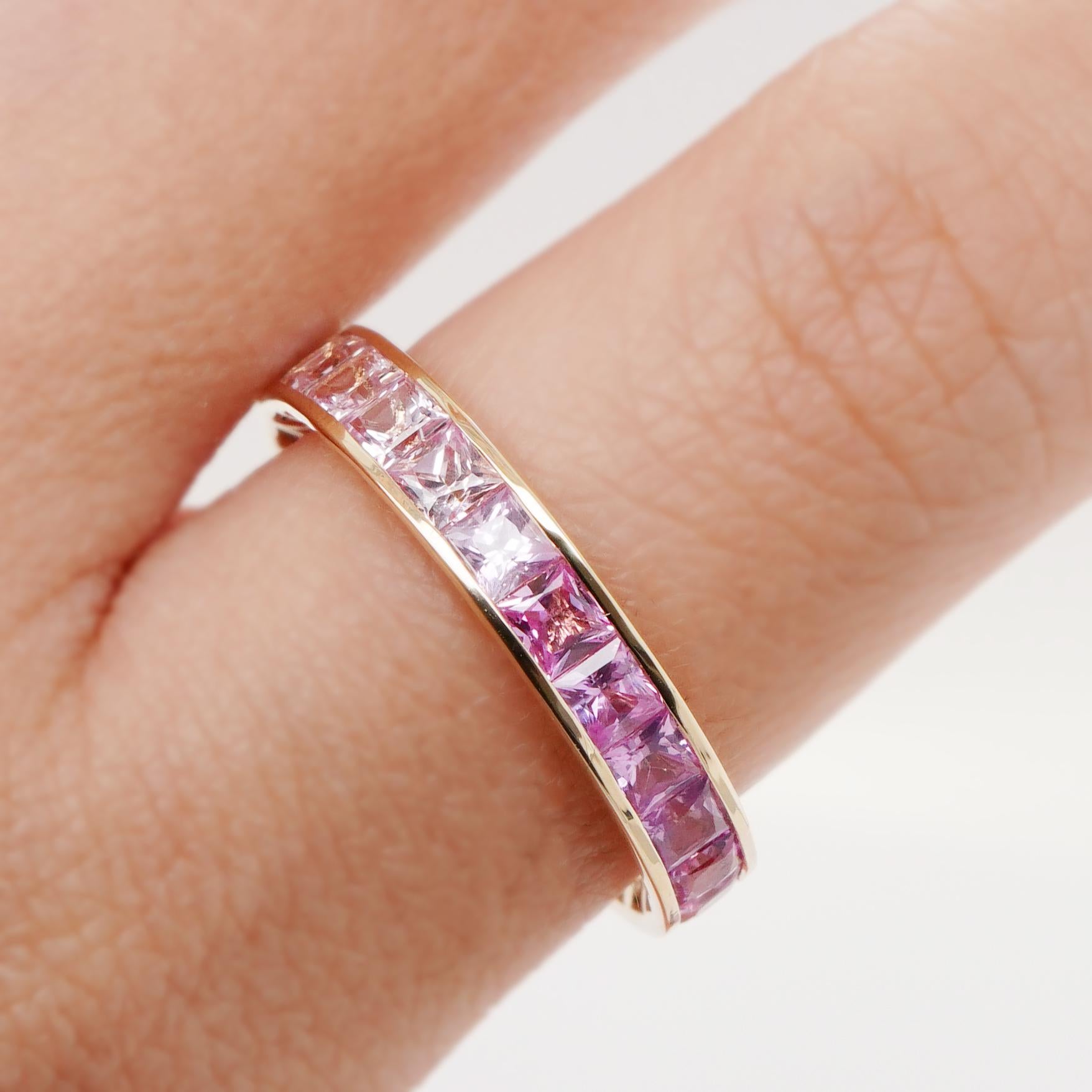 Princess Cut BENJAMIN FINE JEWELRY 3.18 cts Princess Fancy Sapphire 18K Eternity Band Ring For Sale