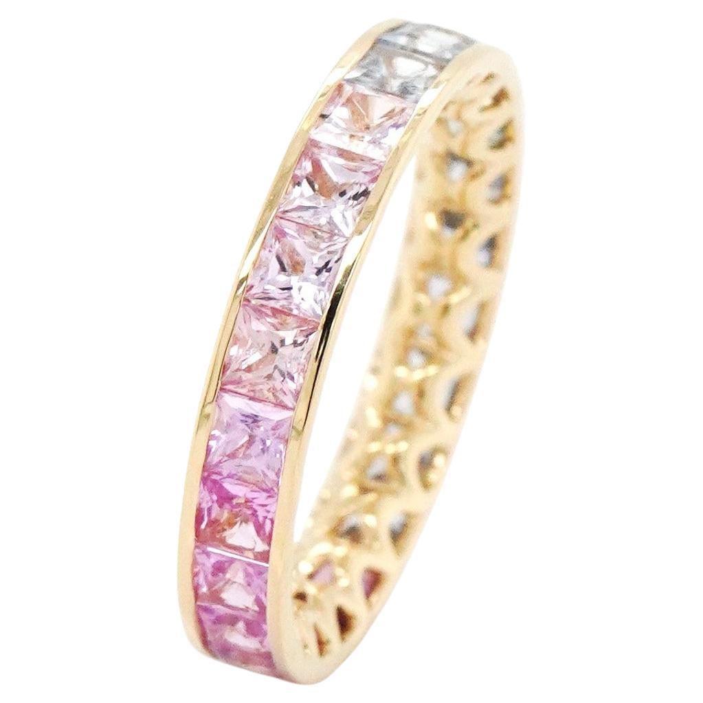 BENJAMIN FINE JEWELRY 3.18 cts Princess Fancy Sapphire 18K Eternity Band Ring For Sale
