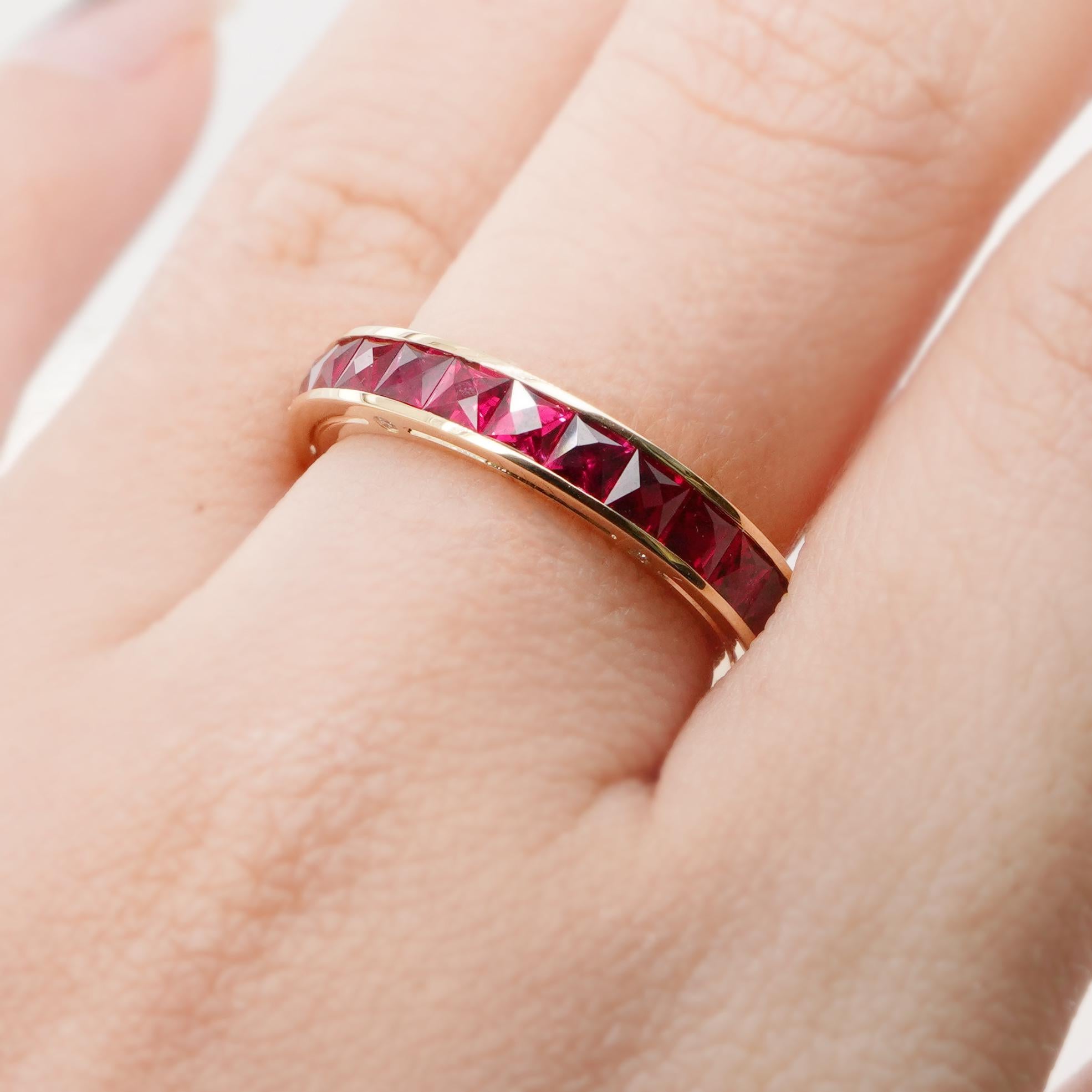 Modern BENJAMIN FINE JEWELRY 3.19 cts French Cut Ruby 18K Eternity Band Ring For Sale