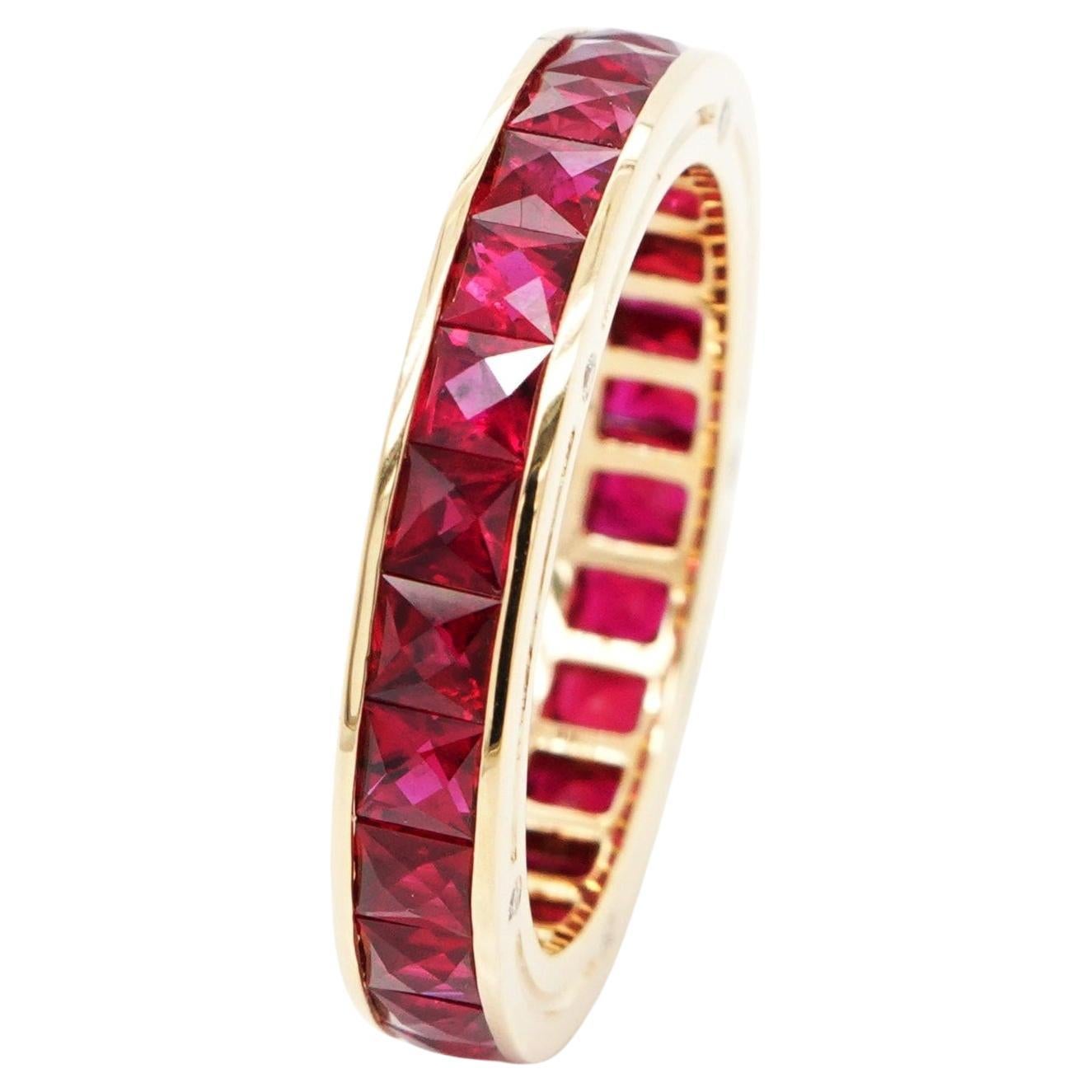 BENJAMIN FINE JEWELRY 3.19 cts French Cut Ruby 18K Eternity Band Ring For Sale