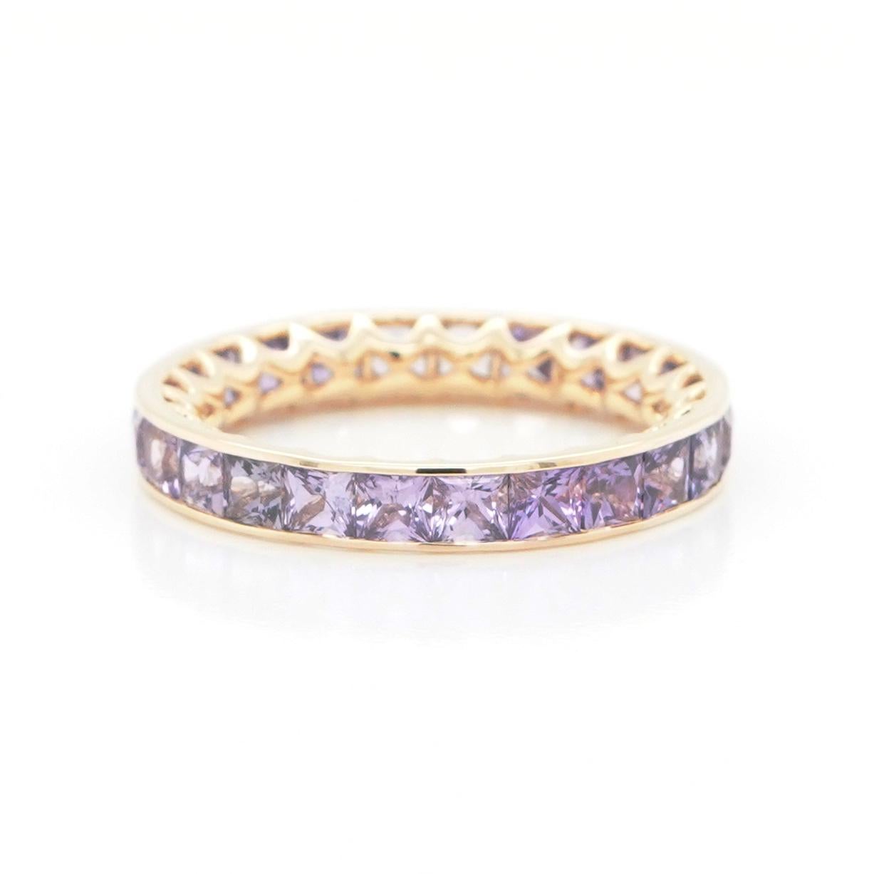 Modern BENJAMIN FINE JEWELRY 3.22 cts Princess Fancy Sapphire 18K Eternity Band Ring For Sale