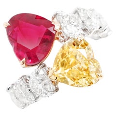 BENJAMIN FINE JEWELRY Bague 18 carats avec rubis non chauffé et diamants fantaisie de 3,26 / 2,94 carats