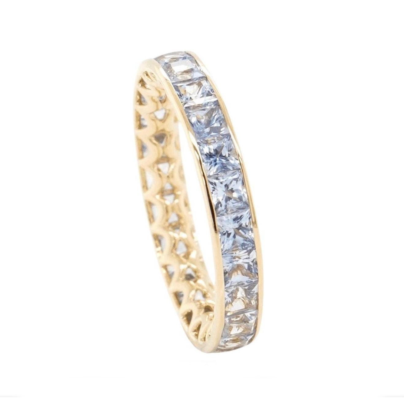 Princess Cut BENJAMIN FINE JEWELRY 3.29 cts Princess Fancy Sapphire 18K Eternity Band Ring For Sale