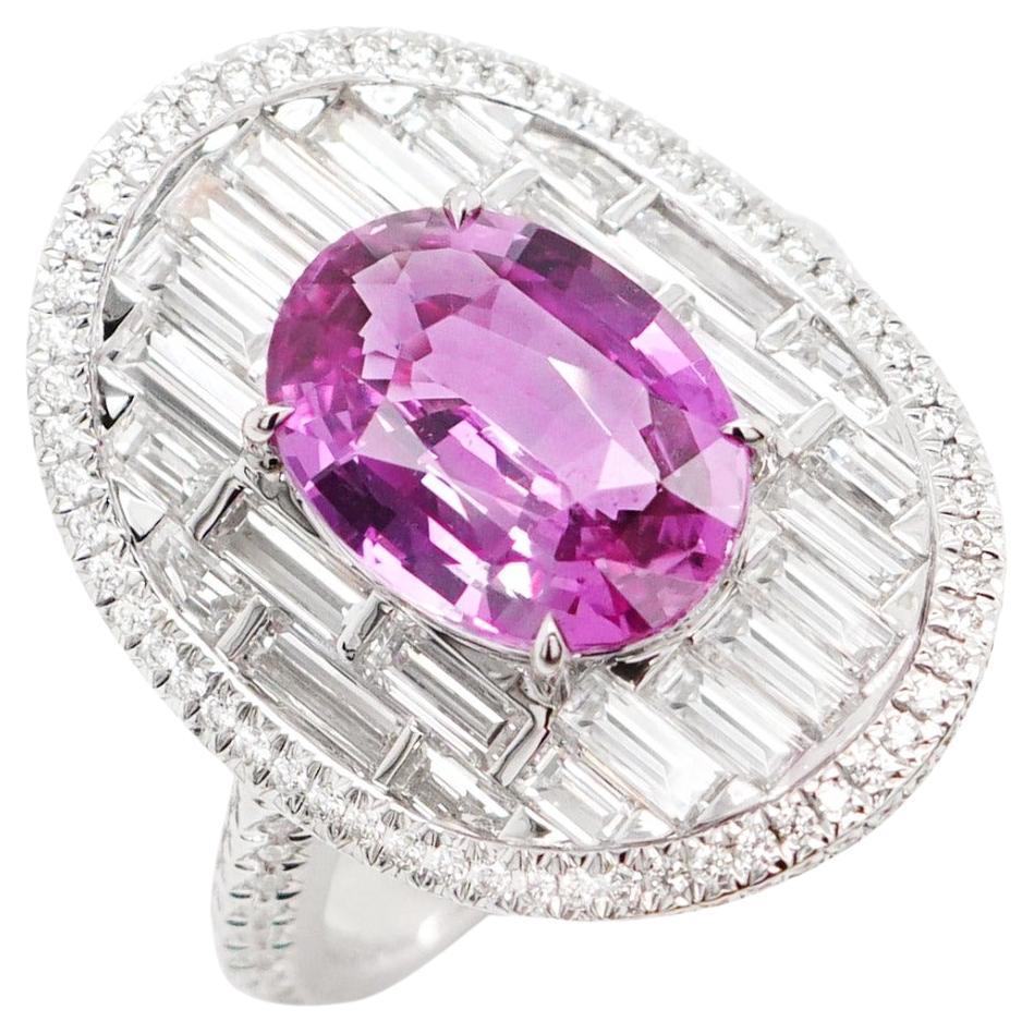 BENJAMIN FINE JEWELRY 3.53 cts Pink Sapphire with Diamond 18K Ring For Sale