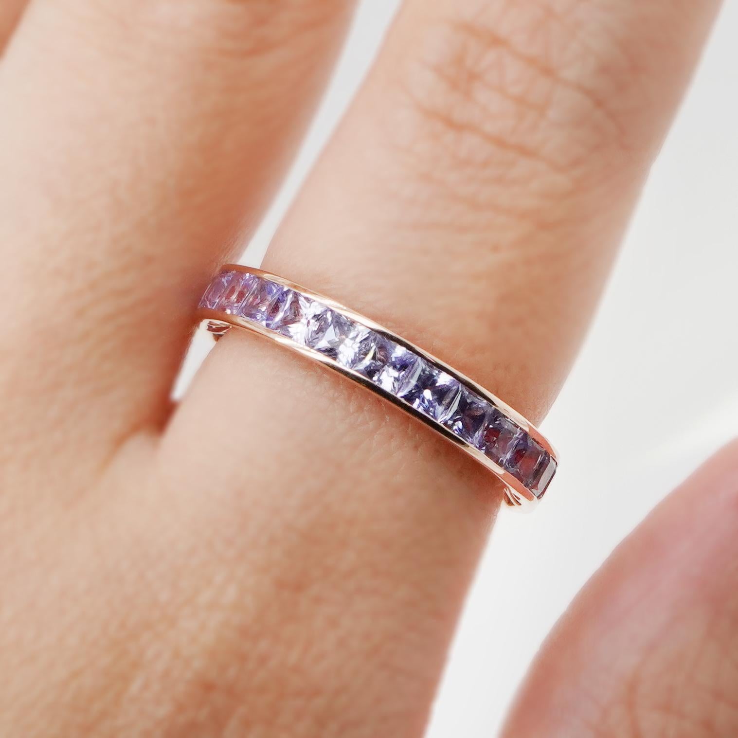 Princess Cut BENJAMIN FINE JEWELRY 3.56 cts Princess Fancy Sapphire 18K Eternity Band Ring For Sale