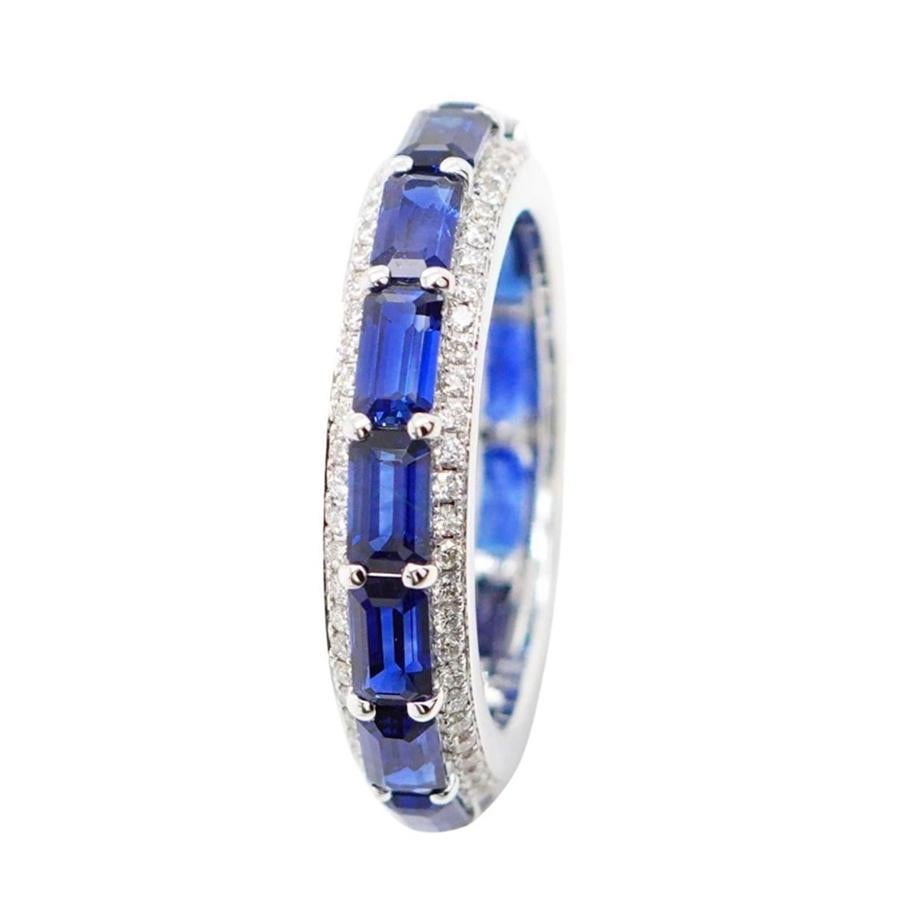 Modern BENJAMIN FINE JEWELRY 3.68 cts Octagon Blue Sapphire 18K Eternity Band Ring For Sale