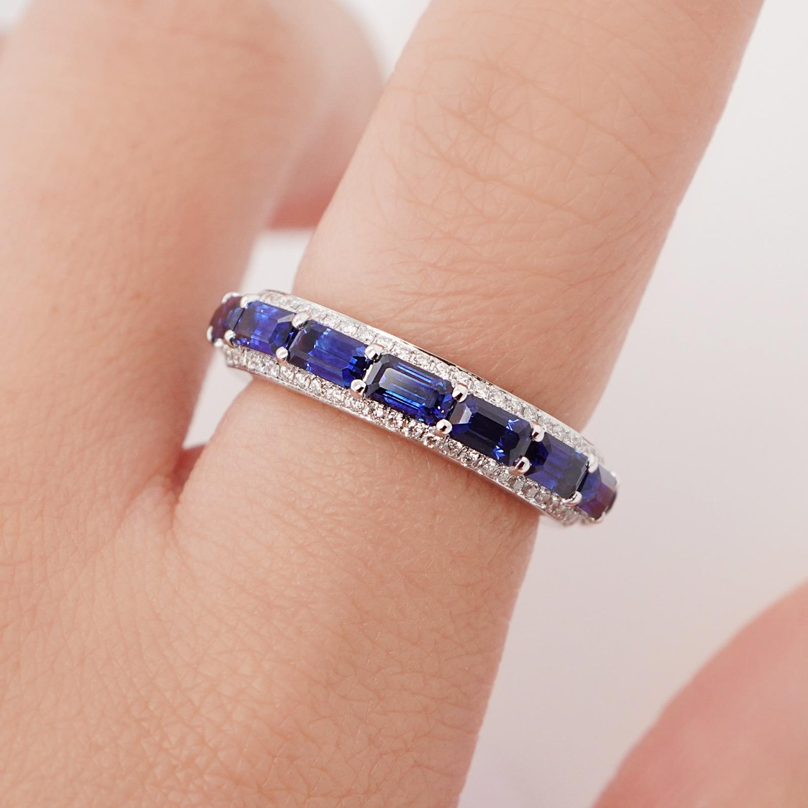 Octagon Cut BENJAMIN FINE JEWELRY 3.68 cts Octagon Blue Sapphire 18K Eternity Band Ring For Sale